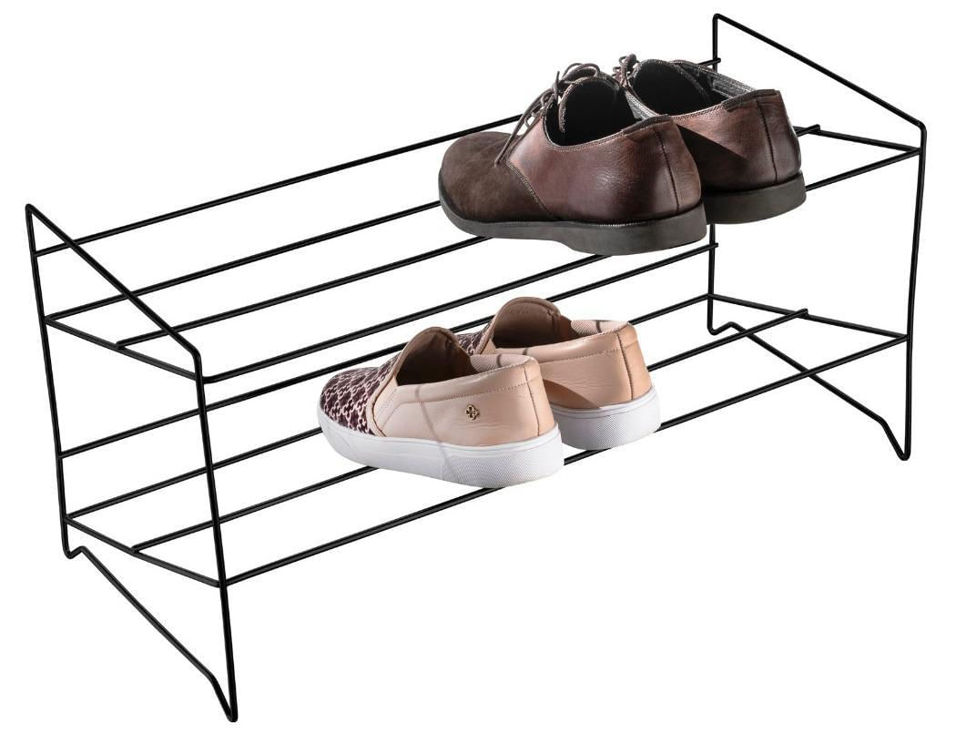 Miniatura Porta Sapatos Sapateira Preta Portátil 06 Pares Forma Inox