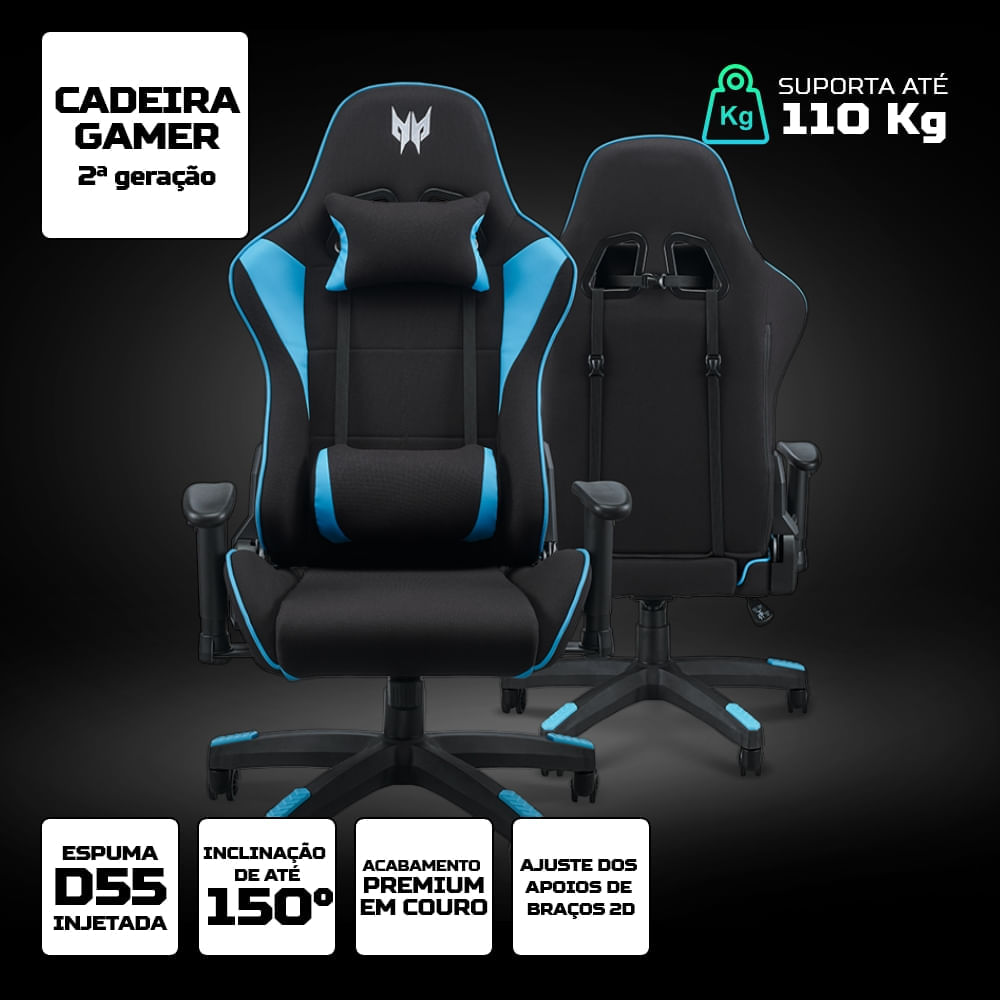 Miniatura Cadeira Gamer Predator 2ª Gen reclinável acabamento premium e espuma de alta de densidade