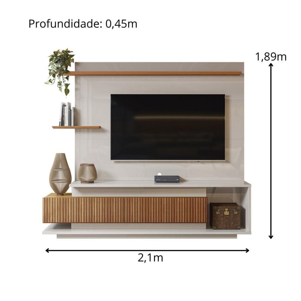 Miniatura Estante Home Para Tv Até 65 Polegadas Com 2 Portas Efeito Ripado 3d Off White Perolizado-jequitiba Off White Perolizado-jequitiba