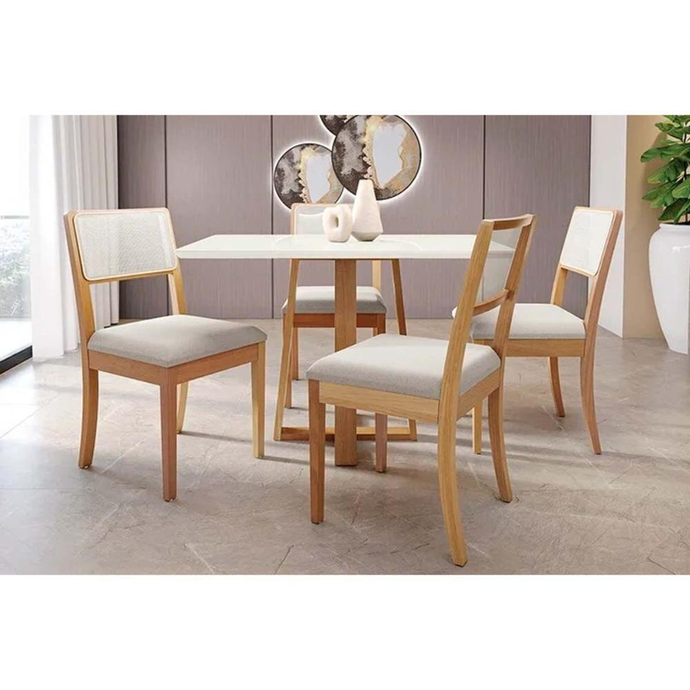 Miniatura Mesa De Sala Jantar Elma Madeira Maciça C-tampo Madeirado C- Vidro 80x120cm Carvalho-off White-vidro Off White - Kappesberg