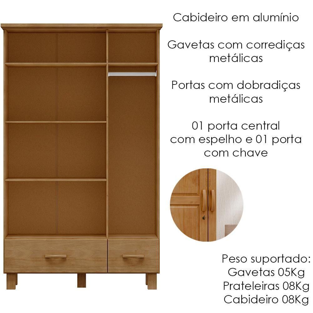Miniatura Guarda Roupa Madeira Maciça 3p 2g Espelho 119 Cm 1141 Freijo Milani Store Freijo