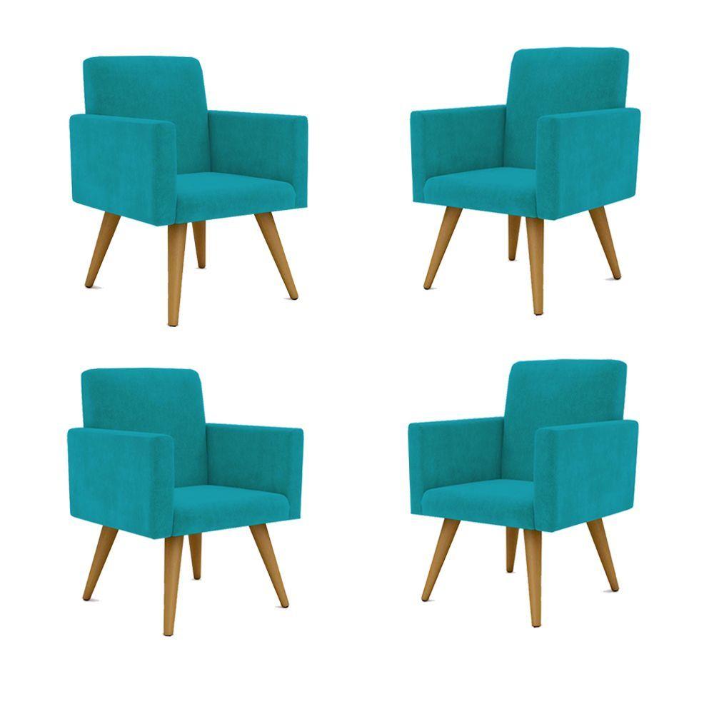 Miniatura Kit 4 Cadeiras Recepção Poltrona Escritório azul Turquesa