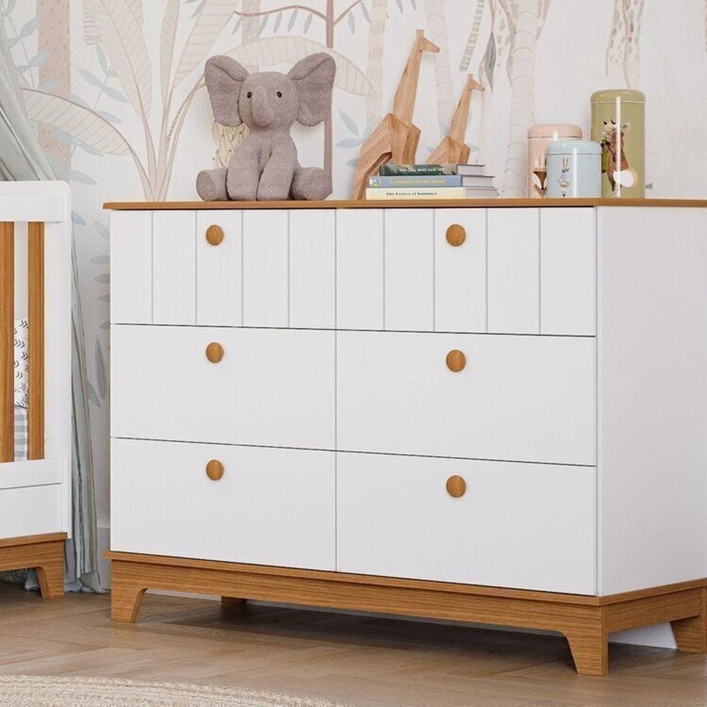 Conjunto Quarto de Bebê 1 Berço 1 Cômoda 6 Gavetas Chantilly Branco/Nature