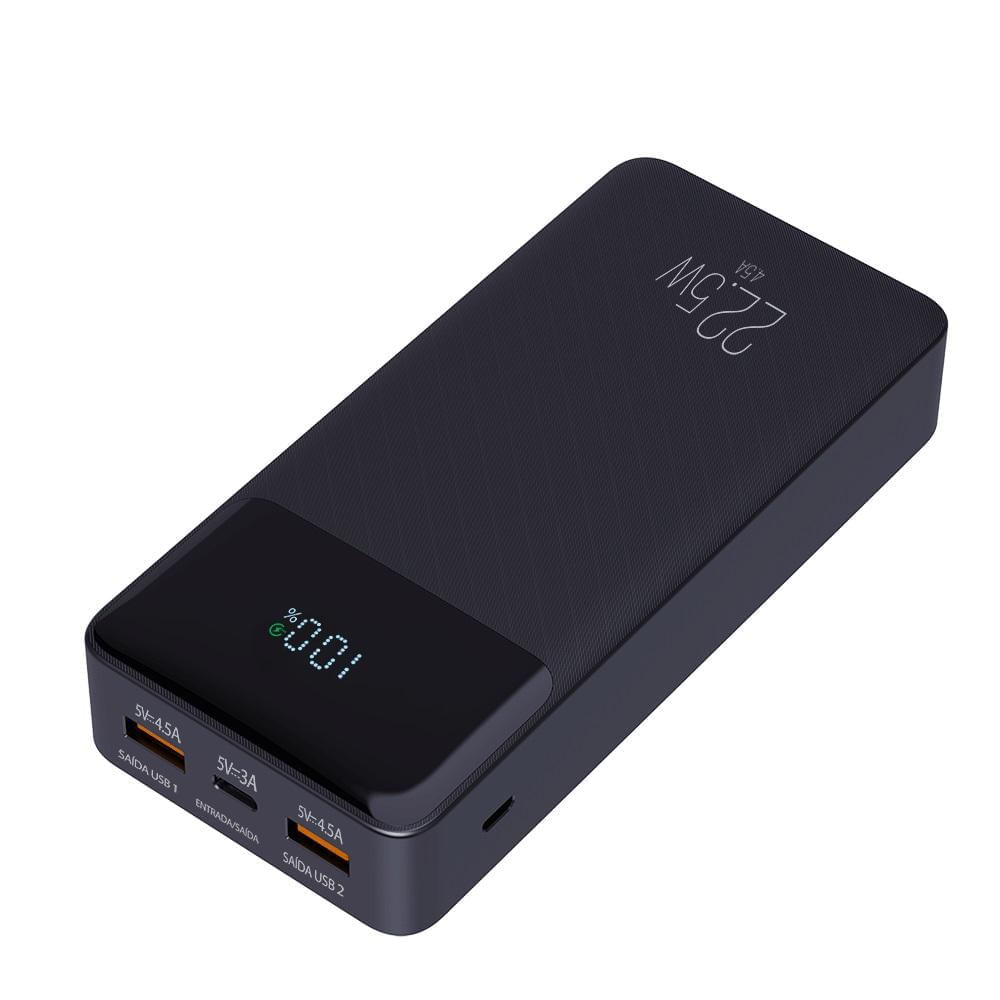 Miniatura Carregador Portátil Power Bank 20000mAh ELG PB200-BK Preto Preto