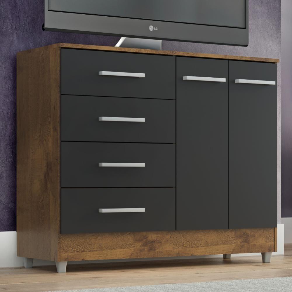 Miniatura Cômoda Sapateira Gisele 2 Portas 4 Gavetas Castanho/Onix