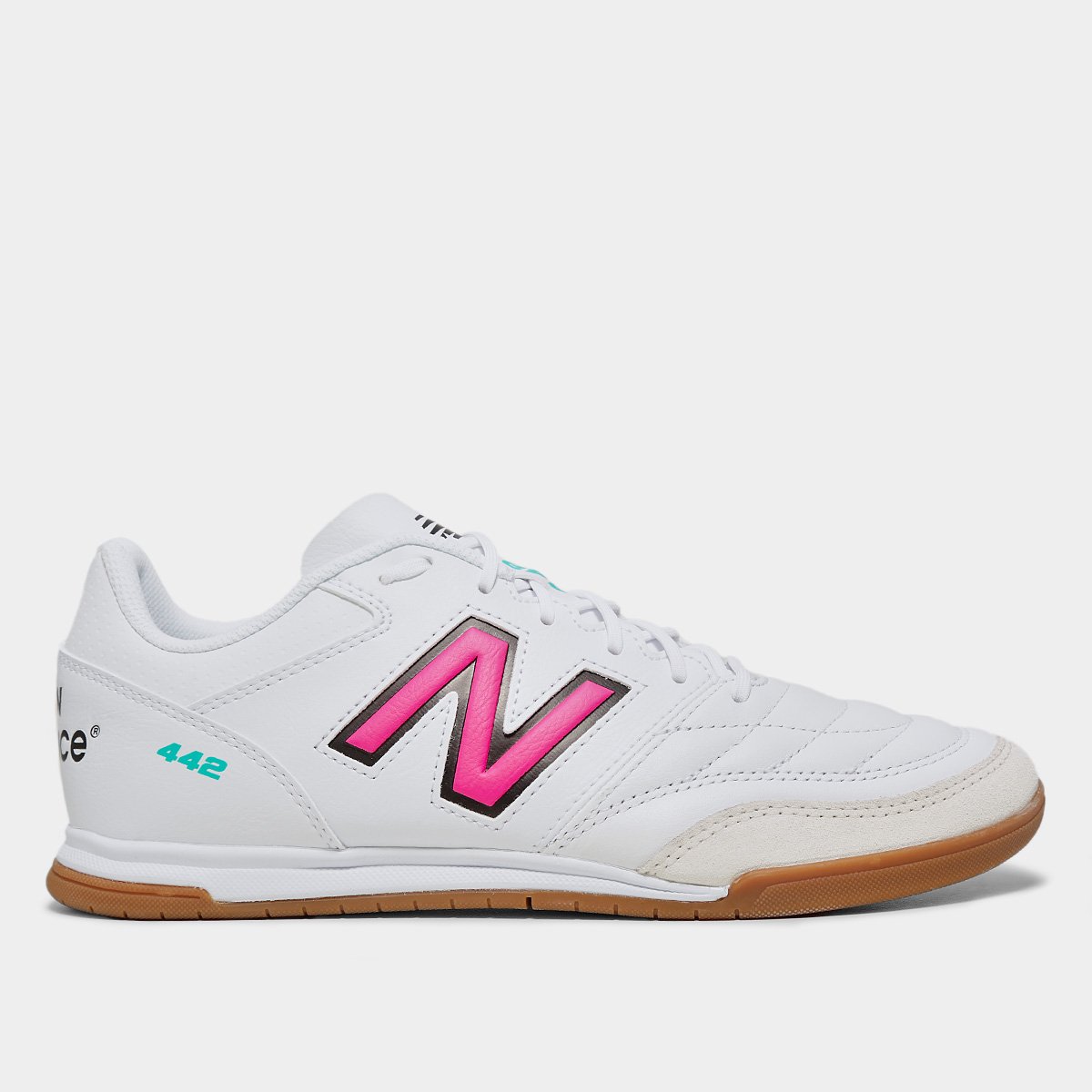 Miniatura Chuteira Futsal New Balance 442 V2 Team Unissex Branco+Rosa - 38
