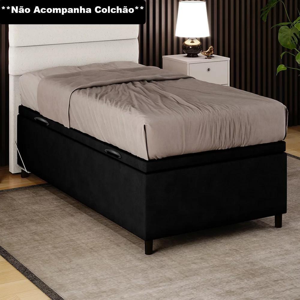 Miniatura Base Para Cama Box Baú Solteiro 88x188cm Hit I02 Suede Preto - Mpozenato
