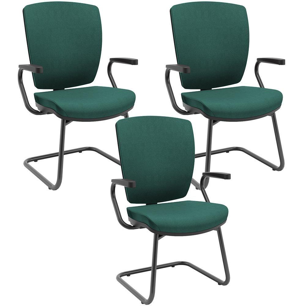 Miniatura Kit 3 Cadeiras De Escritório Fixa Executiva Office Preto Slim Alta Flexi P03 Poliéster Verde - Lyam