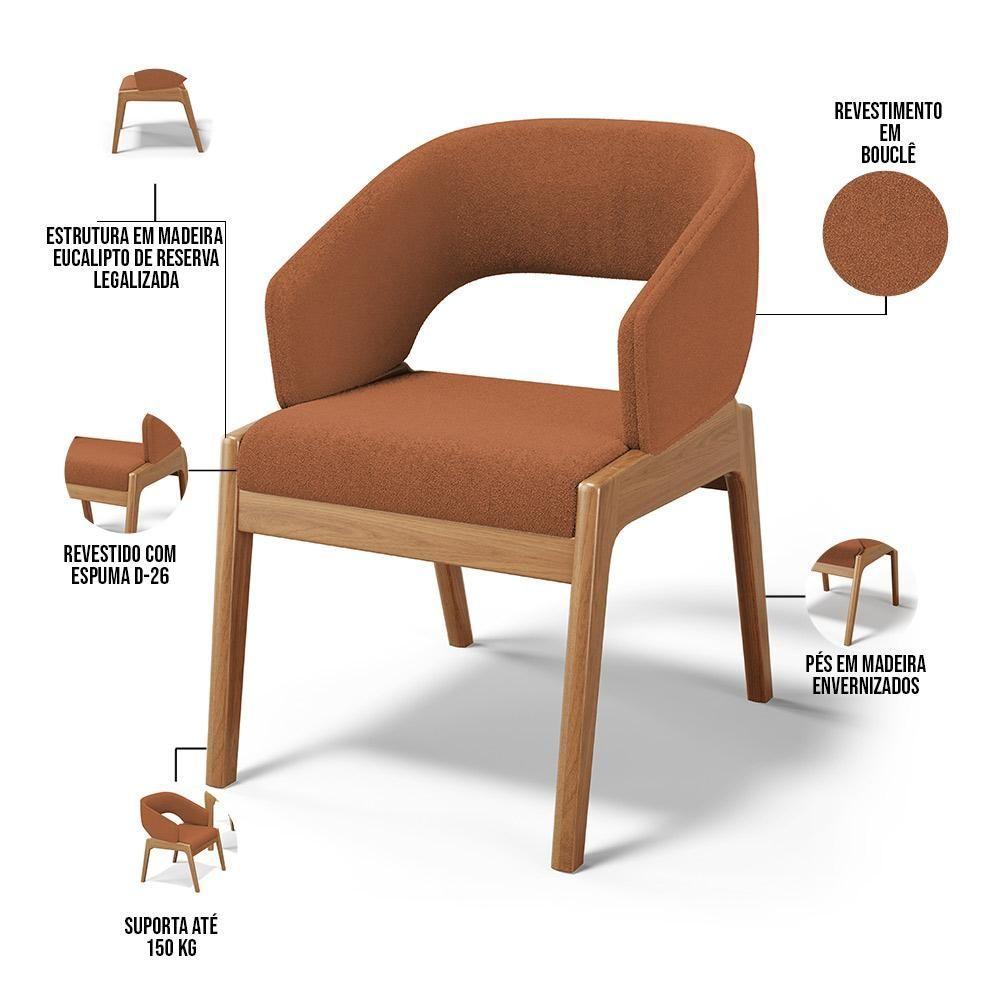 Miniatura Kit 03 Cadeiras De Jantar E Estar Living Estofada Lince L02 Bouclê Terracota - Lyam Decor
