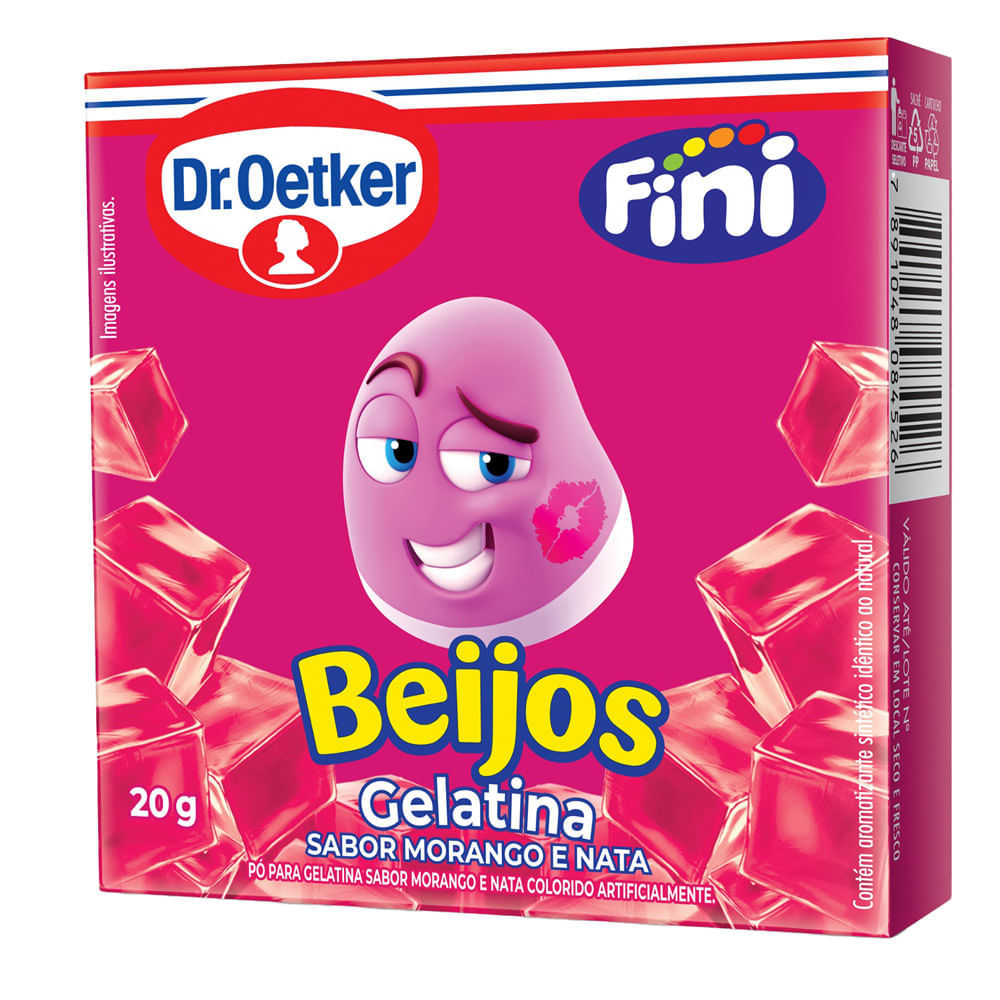 Miniatura Gelatina Dr. Oetker Fini Beijos Sabor Morango e Nata 20g
