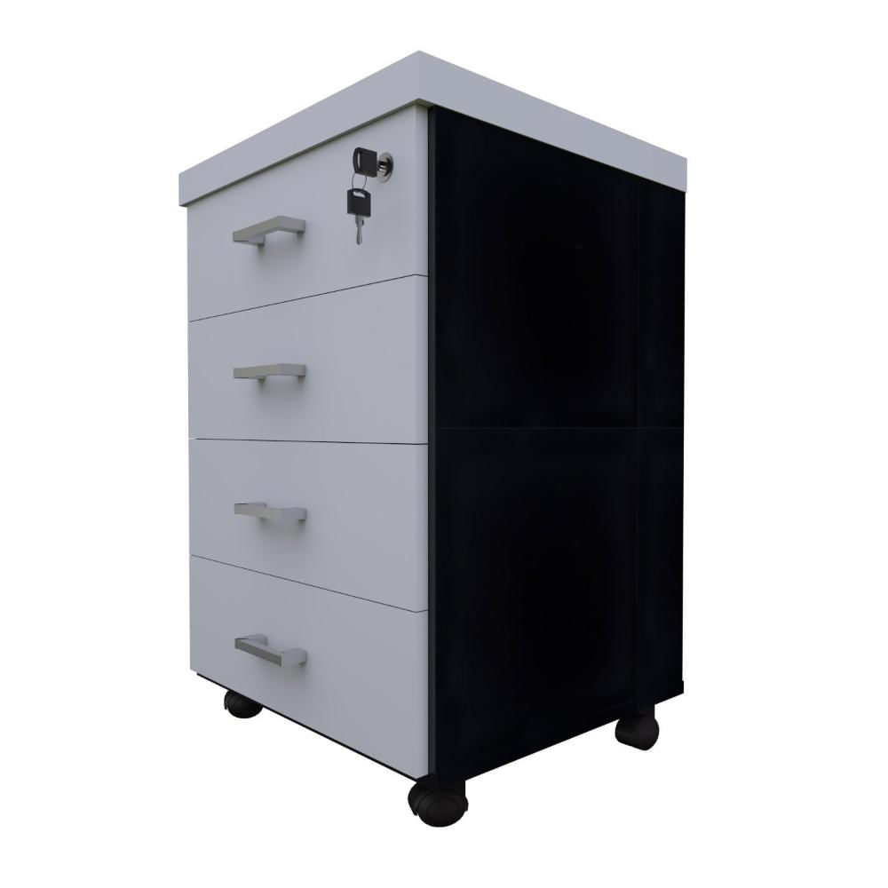 Gaveteiro Volante com 4 Gavetas para Escritório ou Home Office Preto/Cinza Cristal