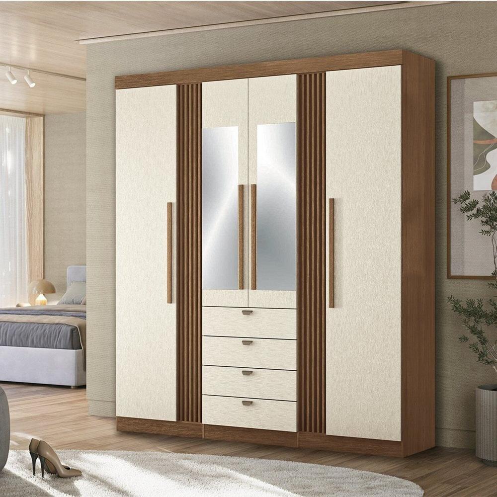 Miniatura Guarda-roupa 4 Portas 4 Gavetas com Espelho Mdp Aurora Jatobá/ Areia