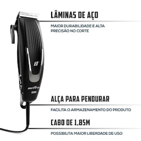 Máquina de Cortar Cabelo Britânia BCR03 18W com 9 acessórios - Preto 110V