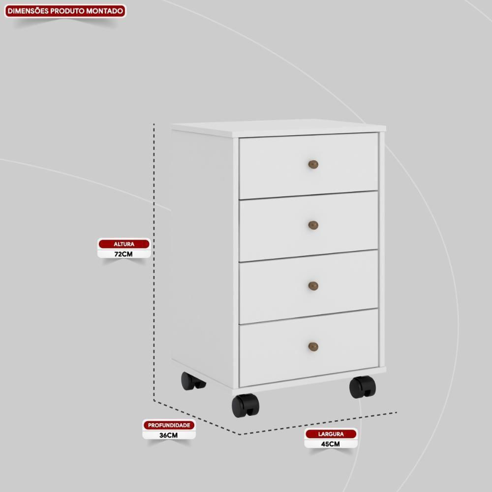 Mesa De Cabeceira 4 Gavetas Presence - Branco Branco