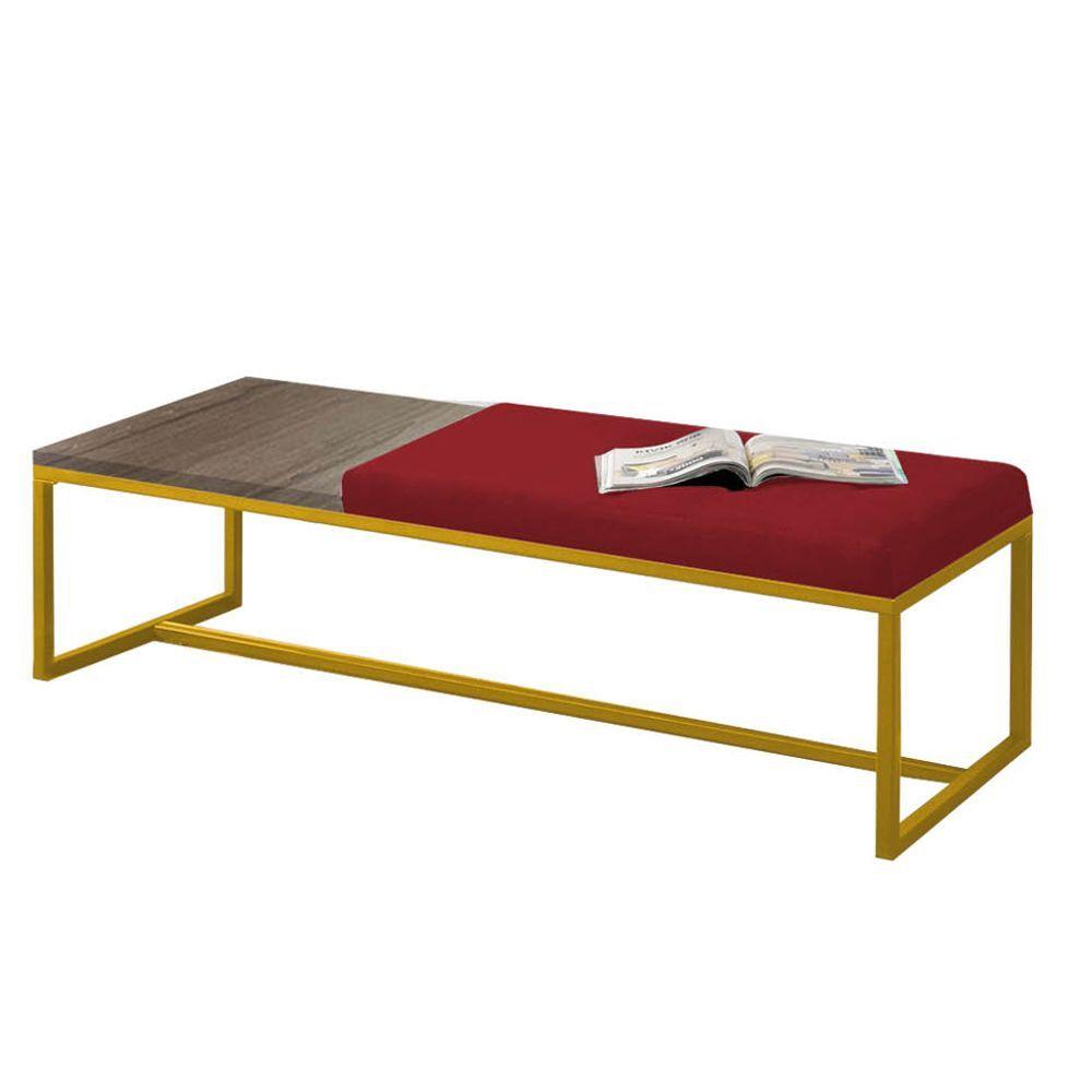 Miniatura Calçadeira Recamier Londres 160cm Dourado Corino Vermelho Mdf Madeira - Ahazzo Móveis