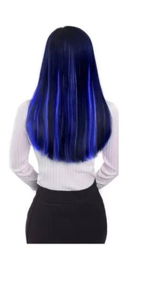 Miniatura Aplique De Cabelo Orgânico Liso Cor Azul Royal Com Tic Tac 60Cm