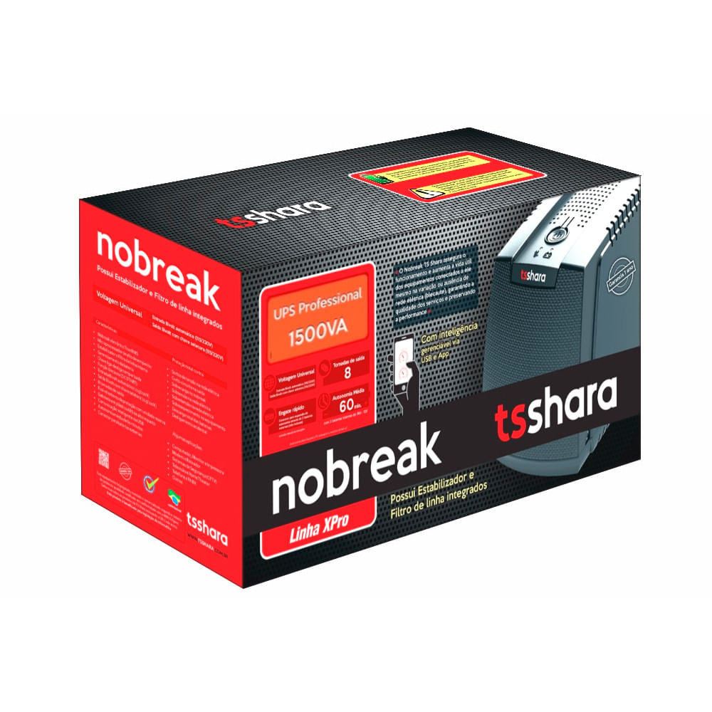Nobreak TS Shara UPS XPro Professional 1500VA Universal Bivolt - 4536 Preto - Bivolt