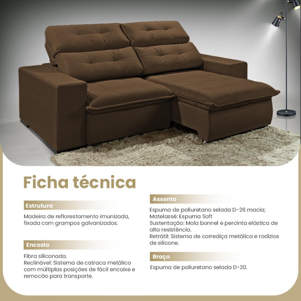 Sofá 3 Lugares Turmalina 220 Cm Konfort King Marrom