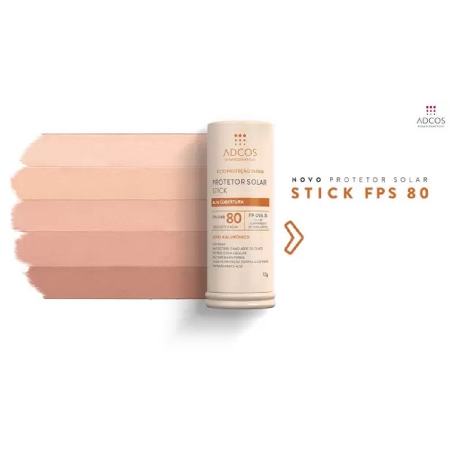 Miniatura Adcos Fotoproteção Diária FPS80 Stick Beige - Protetor Solar Facial com Cor 12g