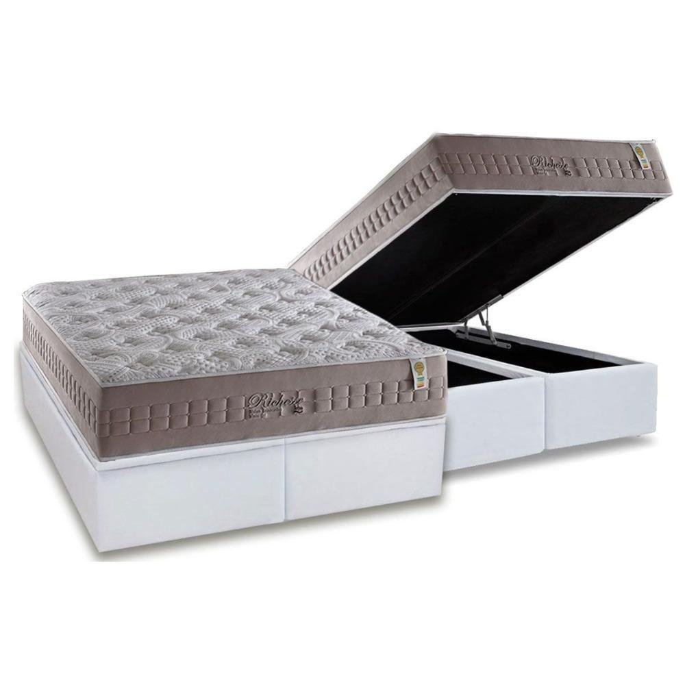 Miniatura Cama Box Baú King: Colchão Molas Anjos Masterpocket Ensacadas Richesse + Base White(193X203)