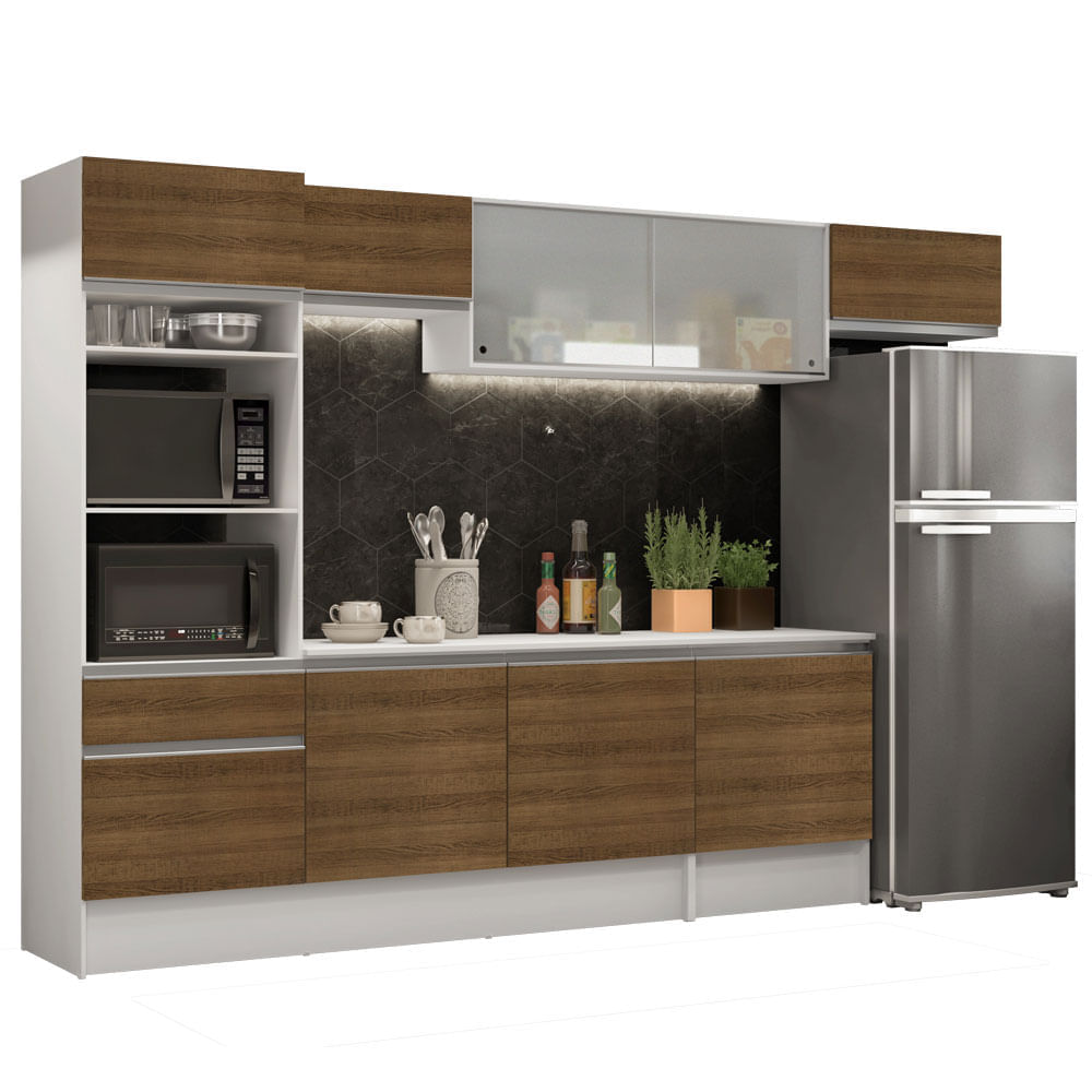 Miniatura Cozinha Completa Madesa Topazio 300001 com Armário, Balcão e Tampo Branco/Rustic Cor:Branco/Rustic