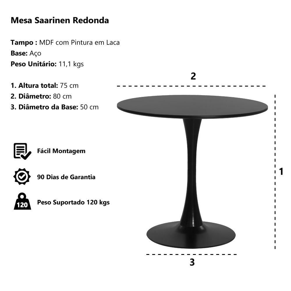 Miniatura Mesa Saarinen Tulipa Redonda 80cm Tampo Madeira Preto