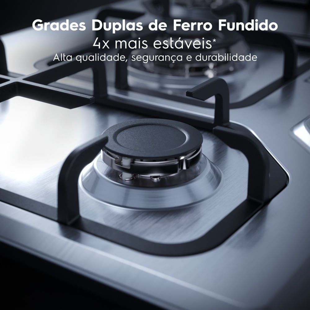 Miniatura Cooktop Electrolux 5 Bocas Experience Inox Grades Duplas Ferro Fundido (KE5XC)