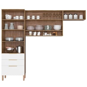 Miniatura Cozinha Compacta Bartira Topázio UP com 5 Portas, 3 Gavetas e 4 Prateleiras - 262,5cm de largura Damasco/Branco