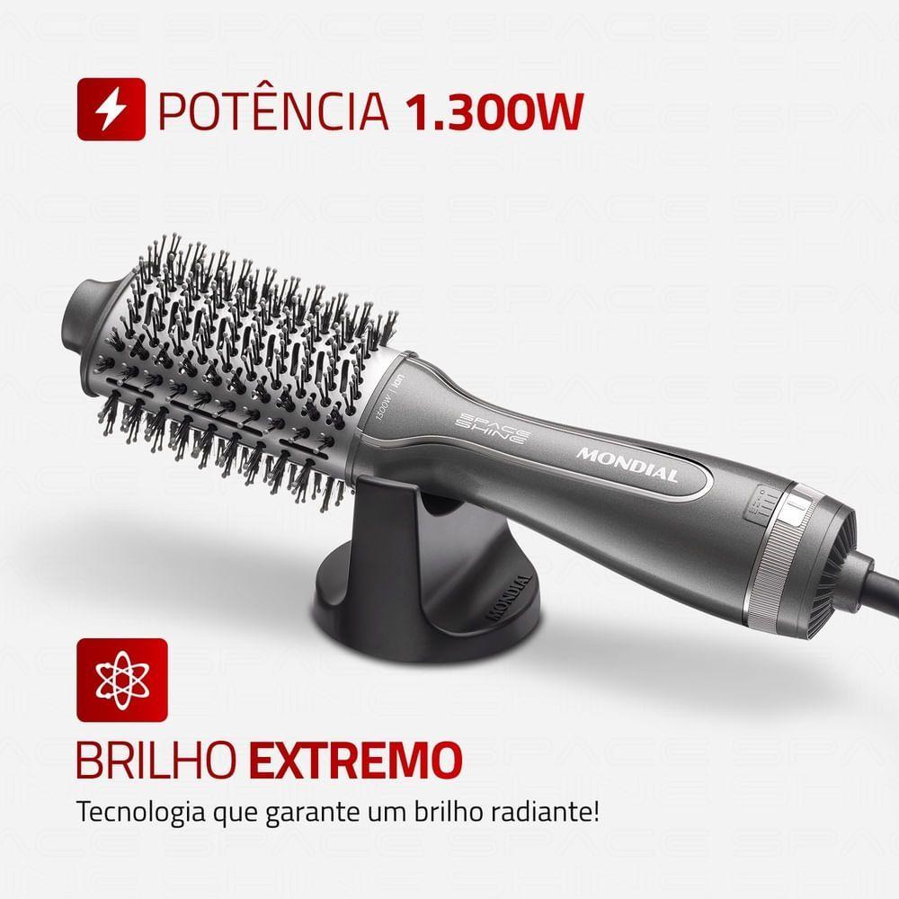 Miniatura Escova Secadora Space Shine Mondial Grafite 1300W ES-20 Bivolt