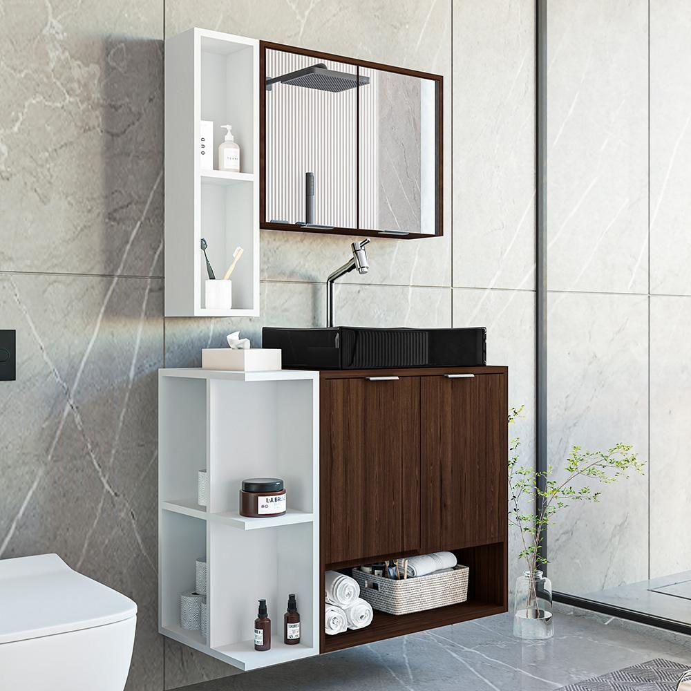 Miniatura Gabinete Banheiro Star Com Espelheira E Cuba Dalla Preta Nogal/branco Nogal/branco