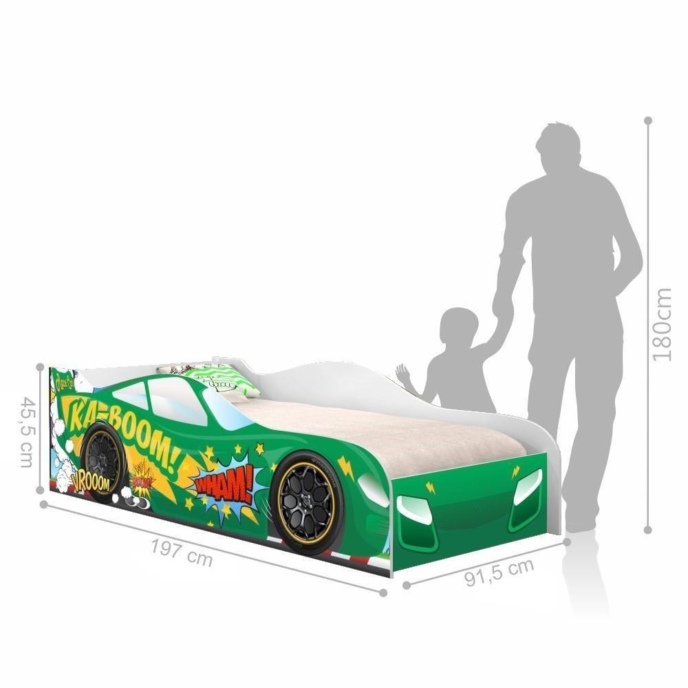 Miniatura Cama Carro Kaboom Verde Solteiro Com Colchão
