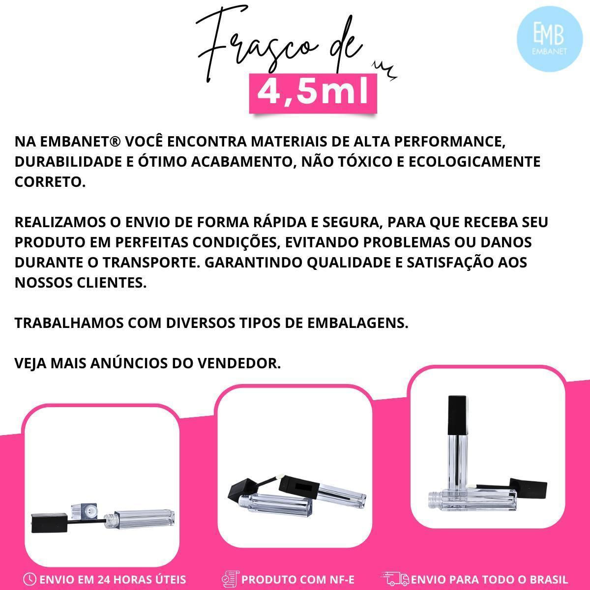 Miniatura Embalagem Para Gloss Labial Quadrada 4,5Ml Vazia - 10Und