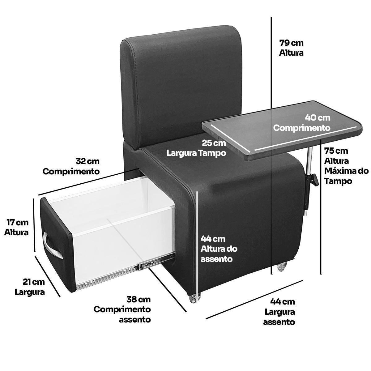 Cadeira Cirandinha Manicure Com Gavetão Rodas Gel E Apoio