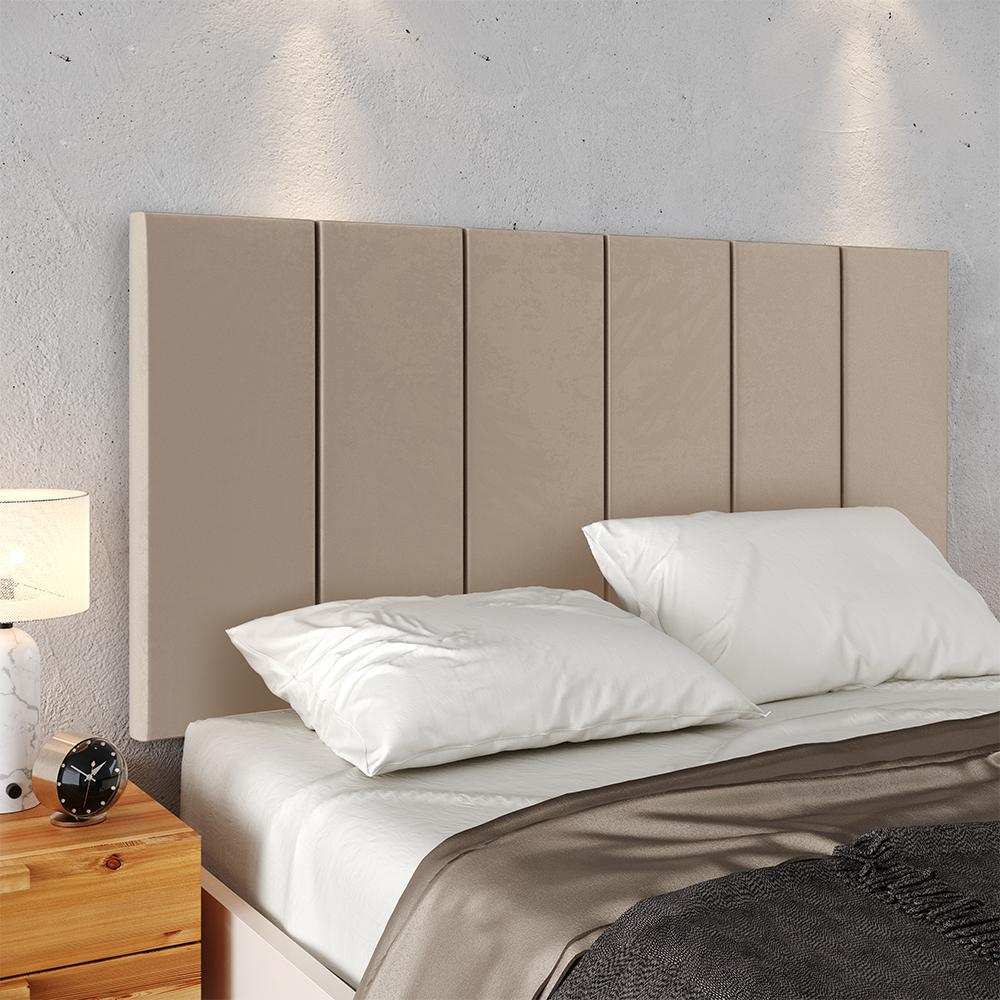 Miniatura Cabeceira Estofada Modular Box Casal 1,40 Julia Bege Jogo 2 Mesinha Pequena Gaveta Nicho Canto Lateral Cama Off White/Cinamomo Classic New-RPM
