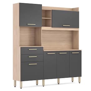Miniatura Cozinha Compacta Demóbile Savoy com 6 Portas, 2 Gavetas e 2 Prateleiras - 178cm de largura Avena e Grafito