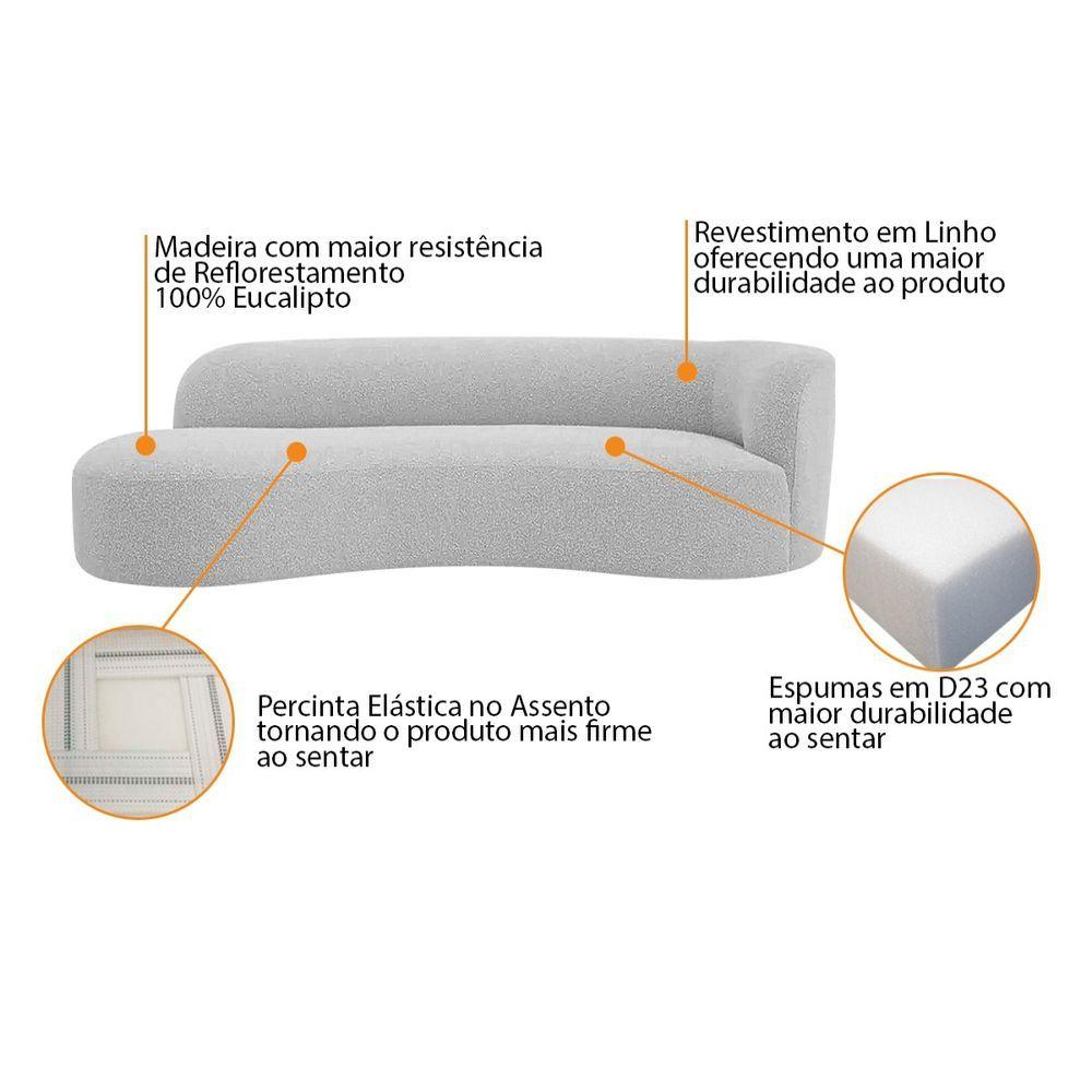 Divã Recamier Orgânico Tokyo 200cm Lado Esquerdo Linho Cinza