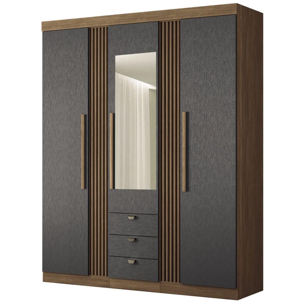 Miniatura Guarda-roupa Aurora 03 Portas com Espelho Jatobá/Grafite