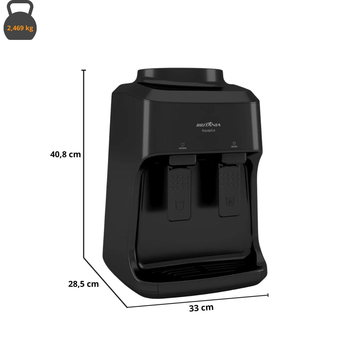 Miniatura Bebedouro Britânia BBE12P Aquaplus Água Gelada e Natural 10L ou 20L Black Biv BIVOLT