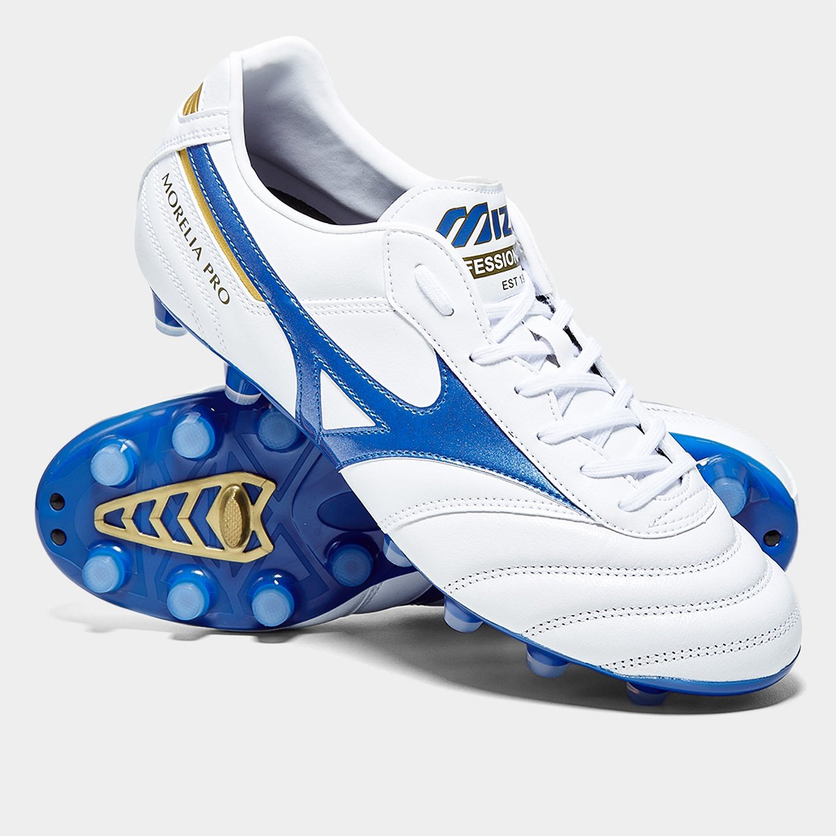 Miniatura Chuteira Campo Mizuno Morelia II Pro Unissex Branco+Azul - 38