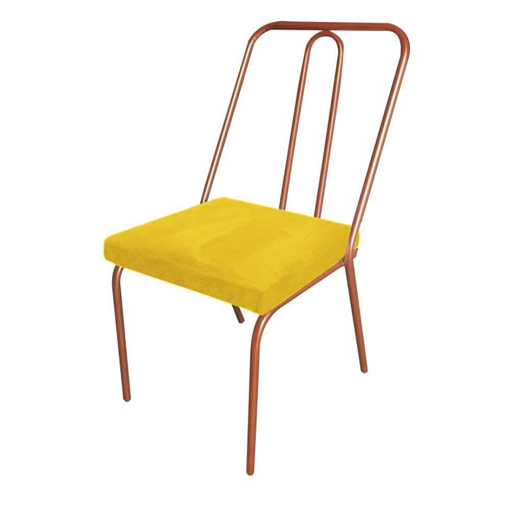 Miniatura Kit 04 Cadeira De Jantar Drika Ferro Bronze Sintético Amarelo