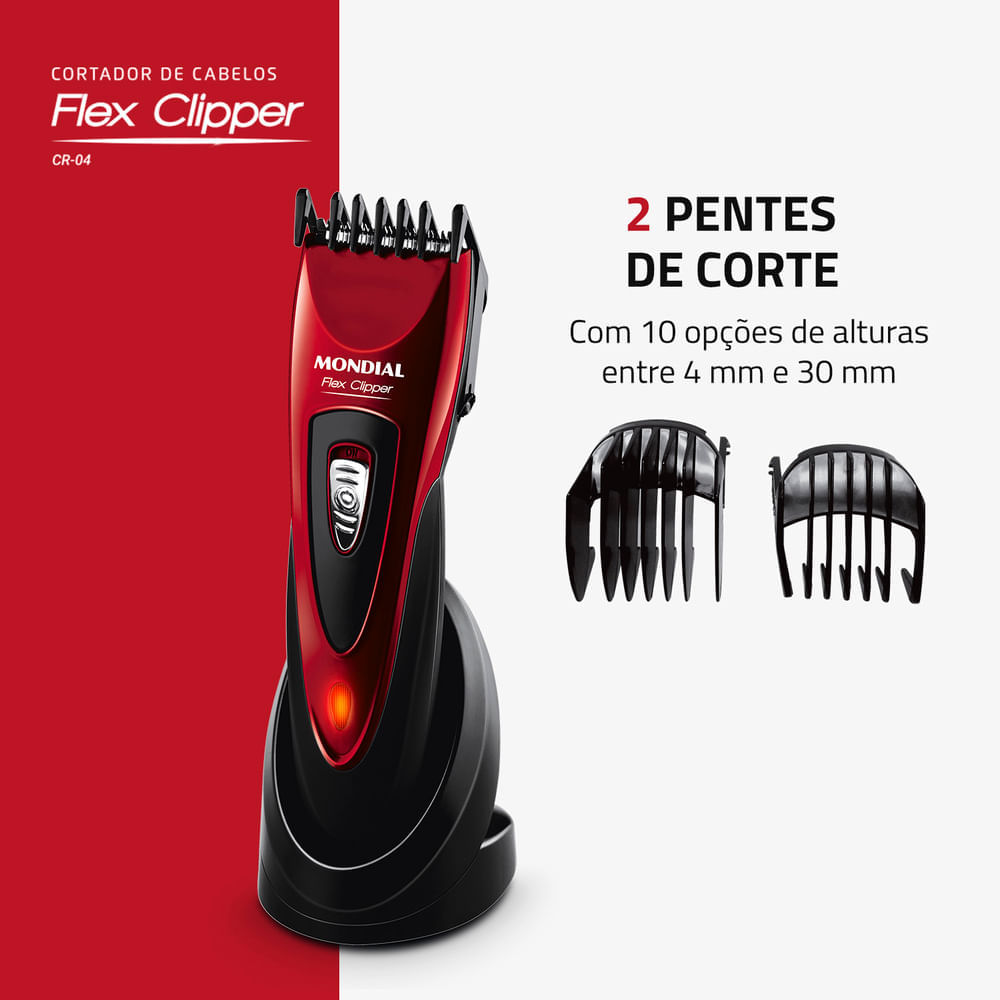 Miniatura Cortador de Cabelos Mondial Flex Clipper CR-04 CORTADOR CABELO-BIV-VERMELHO/PRETO