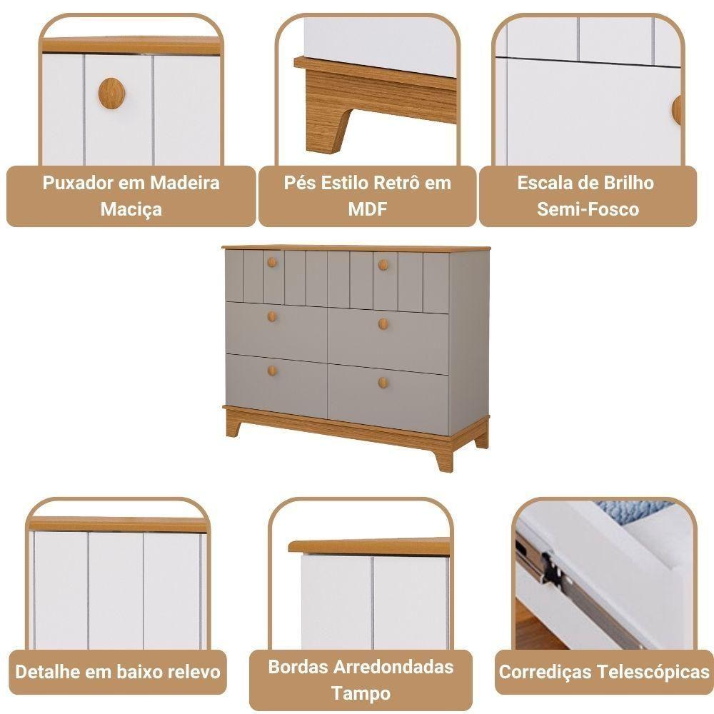 Miniatura Cômoda Infantil 6 Portas MDF Puxadores Madeira Maçica Biscoito Permobili Fendi/Nature