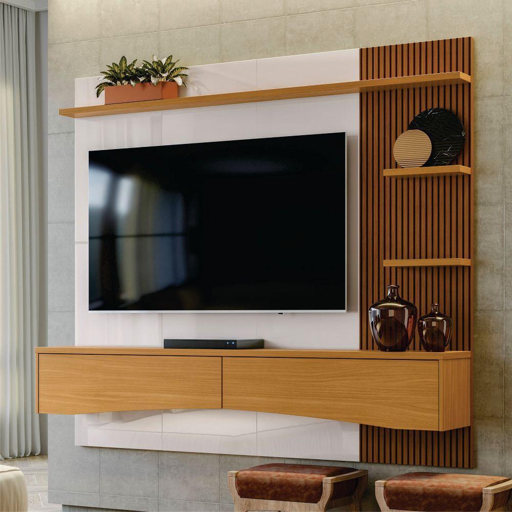 Miniatura Painel Com Prateleira Lusaca Off White Perolizado E Tauari