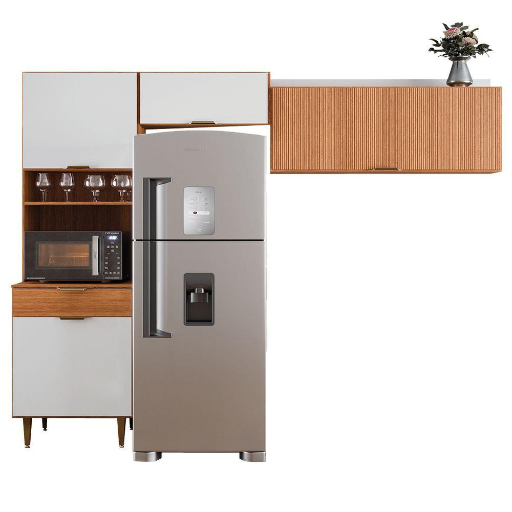 Miniatura Armário De Cozinha Completa 4 Portas Ripado 3d 1 Gaveta Nicho Madeirado off White Vitória Batrol
