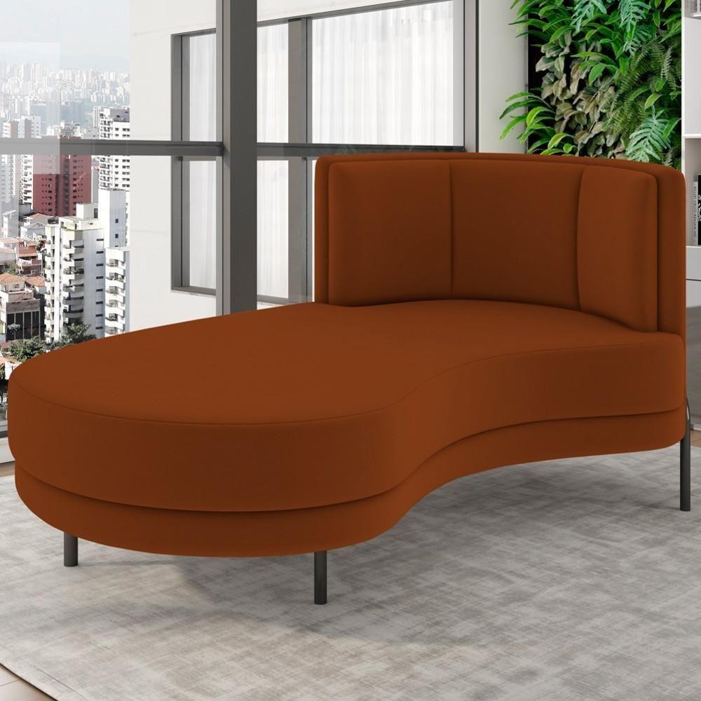 Chaise Longue Divã 164cm Braço Direito Logus D06 Veludo Telha - Mpozenato
