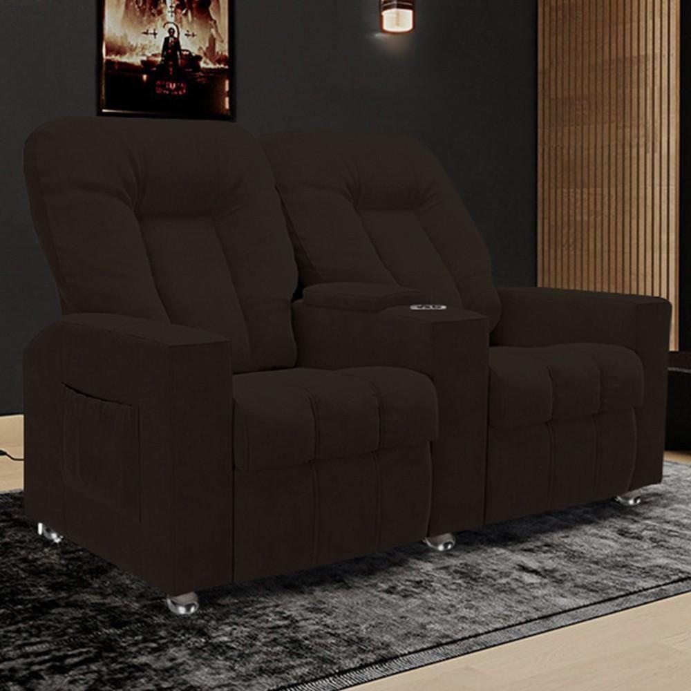 Miniatura Poltrona Reclinável Para Cinema 2 Lugares Praddo Fh9 Veludo Marrom - Mpozenato