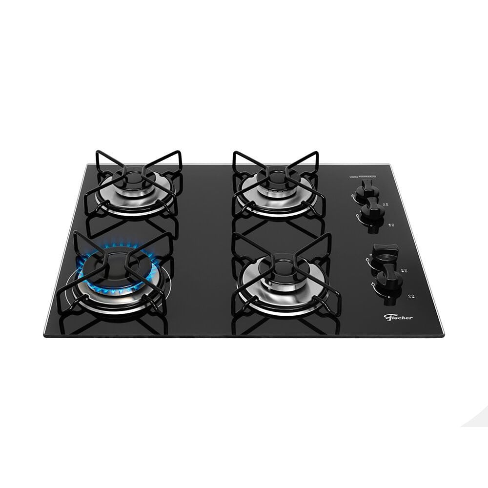 Miniatura Cooktop a Gás 4 Bocas Fischer Fit Line Trempe Esmaltada Aramado 36350-102675 Preto - Bivolt