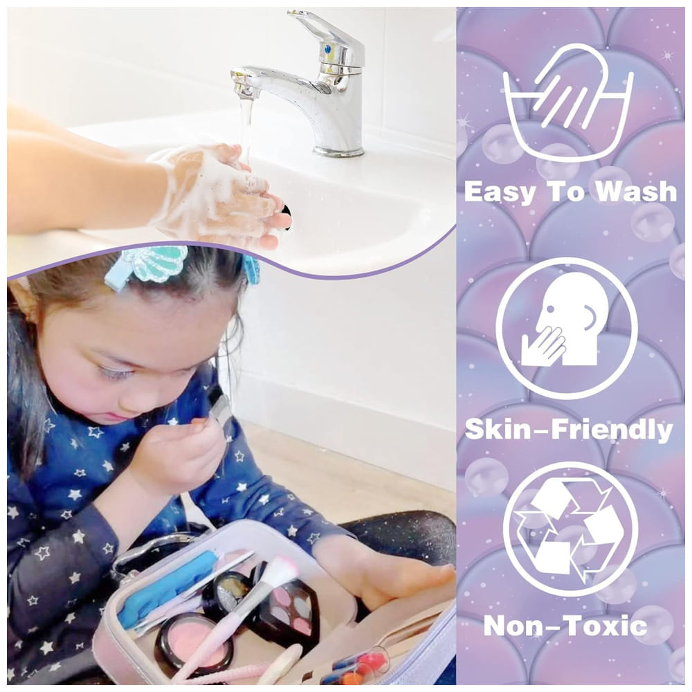 Miniatura Kit de Maquiagem Infantil Lavável com 20 Peças para Crianças de 4 a 10 Anos, 10Leccion Sereia, Roxo e Rosa 110v