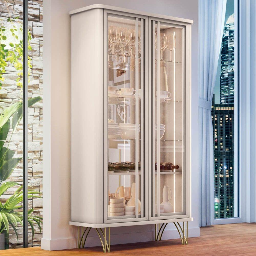 Cristaleira De Vidro Com Espelho Alvora H01 Off White - Mpozenato