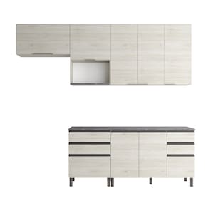 Miniatura Cozinha Bartira Cristal com 7 Portas, 6 Gavetas, 4 Prateleiras e Nicho para Micro-ondas - 260cm de Largura Freixo